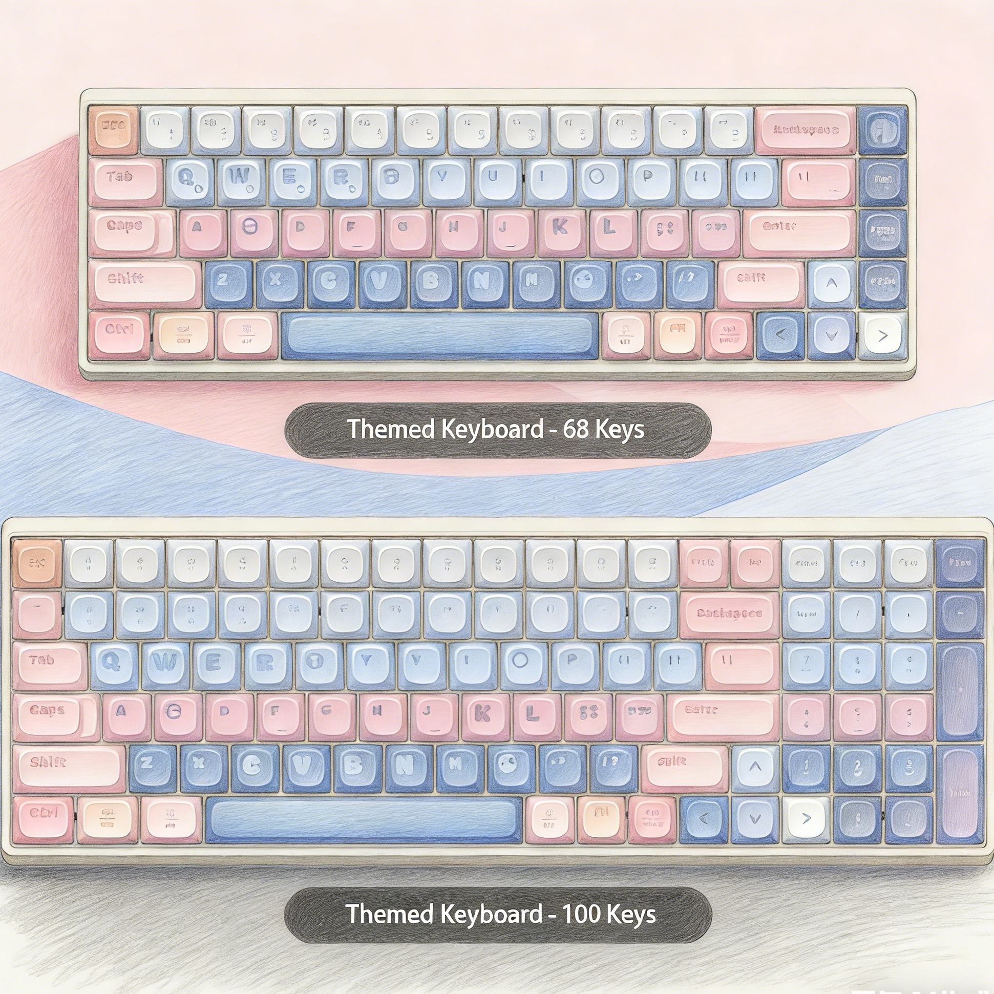"Soft Cloud" Minimalist Mechanical Keyboard - Pastel Morandi Pink & Blue | 68/100 Keys