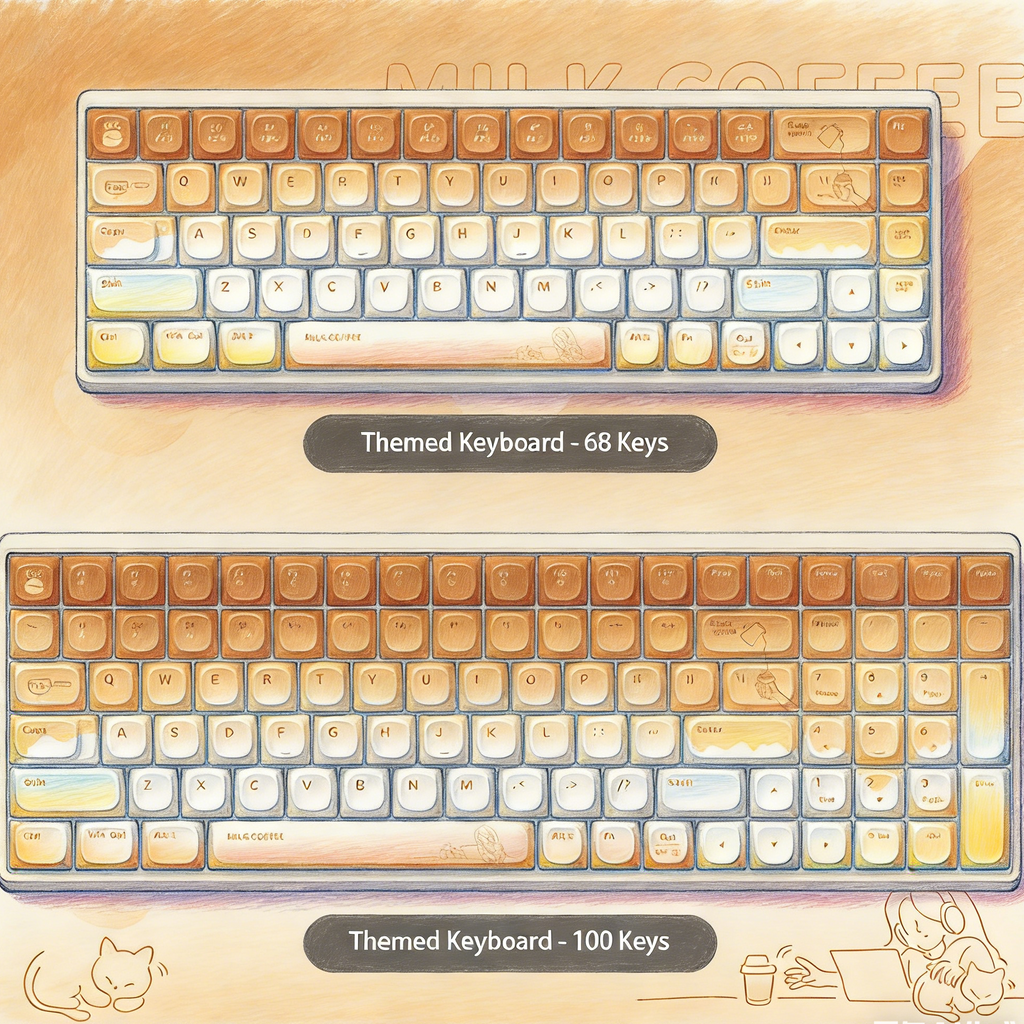 "Milk Coffee" Aesthetic Mechanical Keyboard | Warm Caramel & Cream Theme | 68/100 Keys
