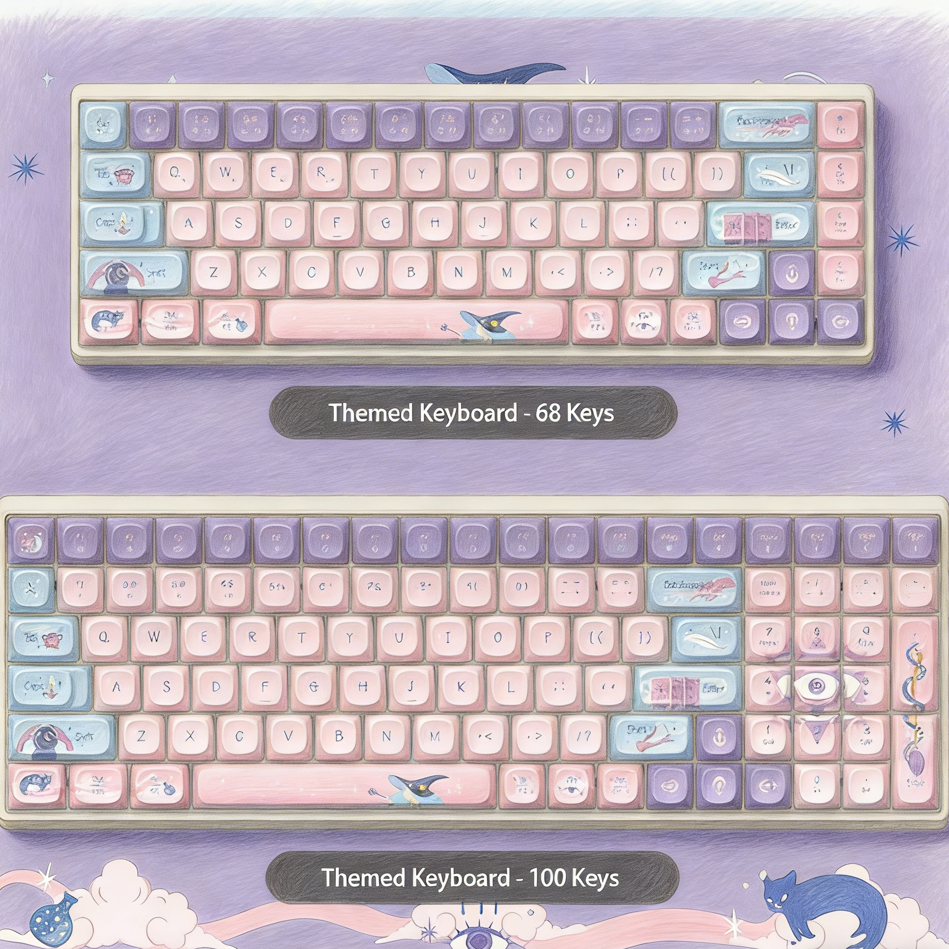 "Mystic Magic Class" Enchanted Mechanical Keyboard | Kawaii Witchy Aesthetic(68/100 keys)