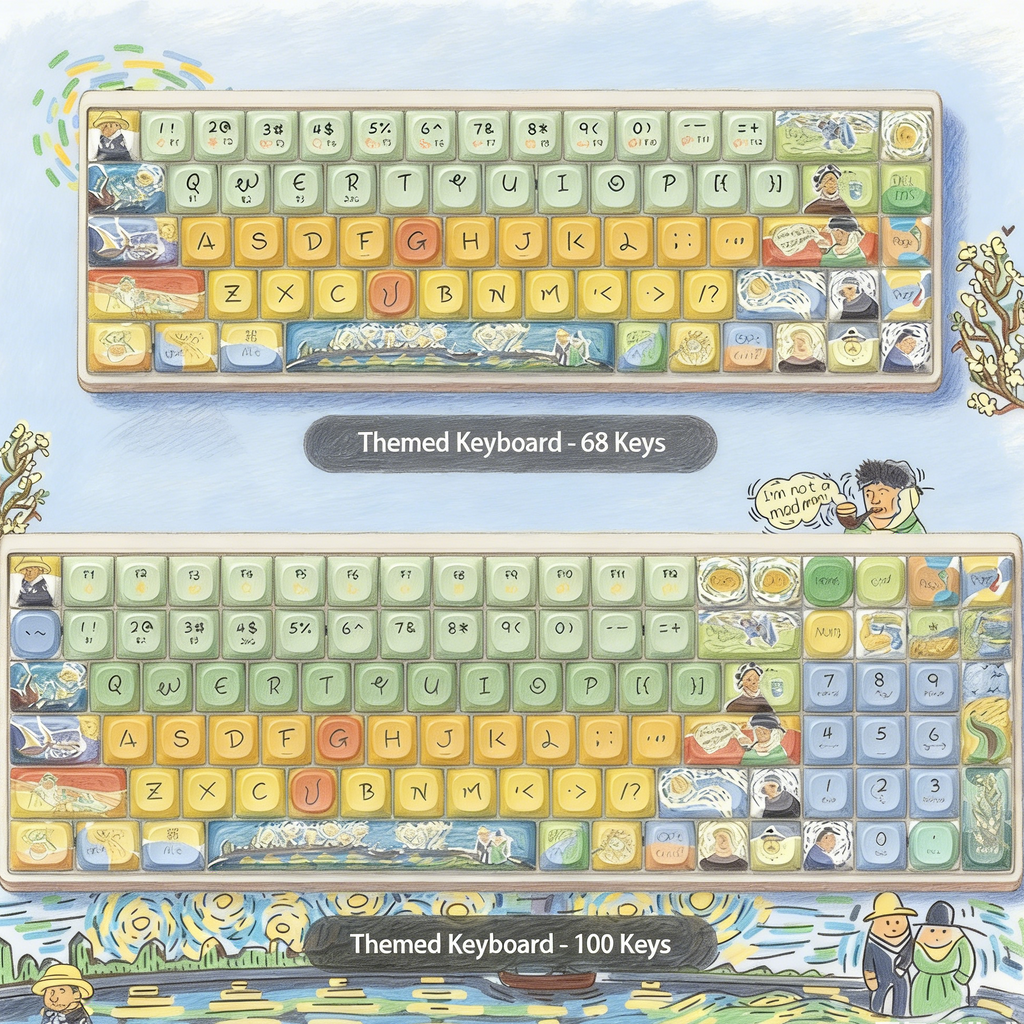 Van Gogh "Starry Night" Art Inspired Mechanical Keyboard | Artistic Custom Keycaps (68/100 Keys)