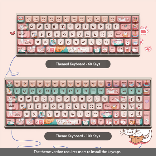 "Meow-gical Comfort" – Adorable Cat Themed Mechanical Keyboard | 68/100 Keys