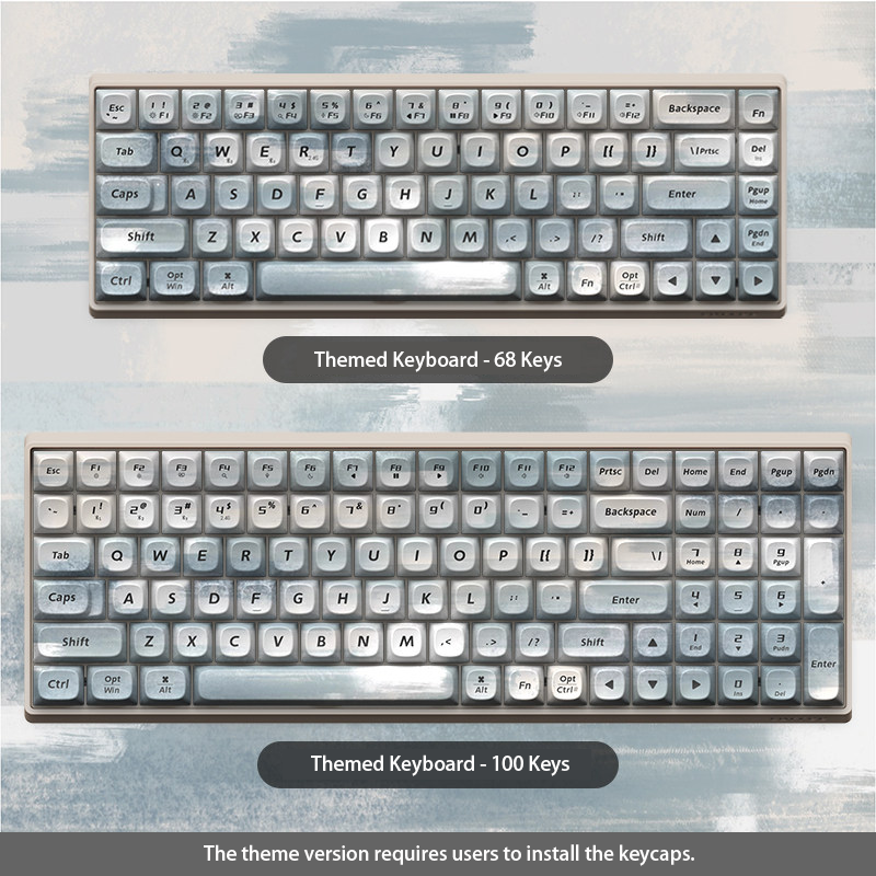 "Ink Wash Blue" Zen Aesthetic Mechanical Keyboard | Elegant Traditional Art Theme | 68/100 Keys