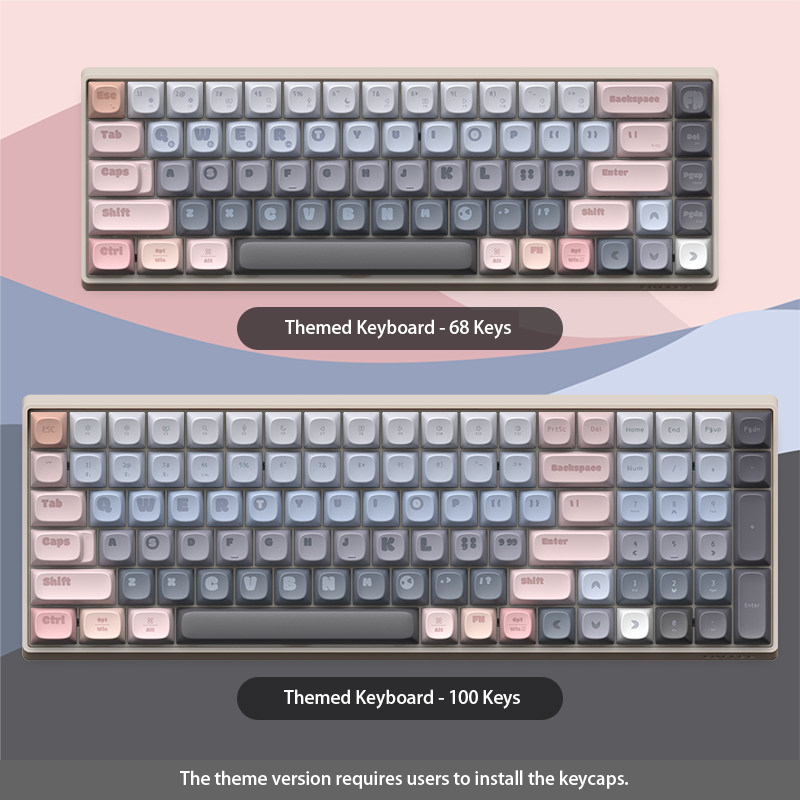 "Soft Cloud" Minimalist Mechanical Keyboard - Pastel Morandi Pink & Blue | 68/100 Keys