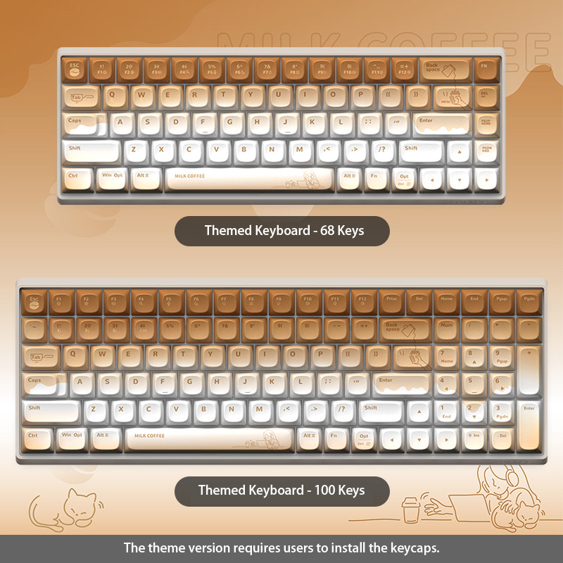 "Milk Coffee" Aesthetic Mechanical Keyboard | Warm Caramel & Cream Theme | 68/100 Keys