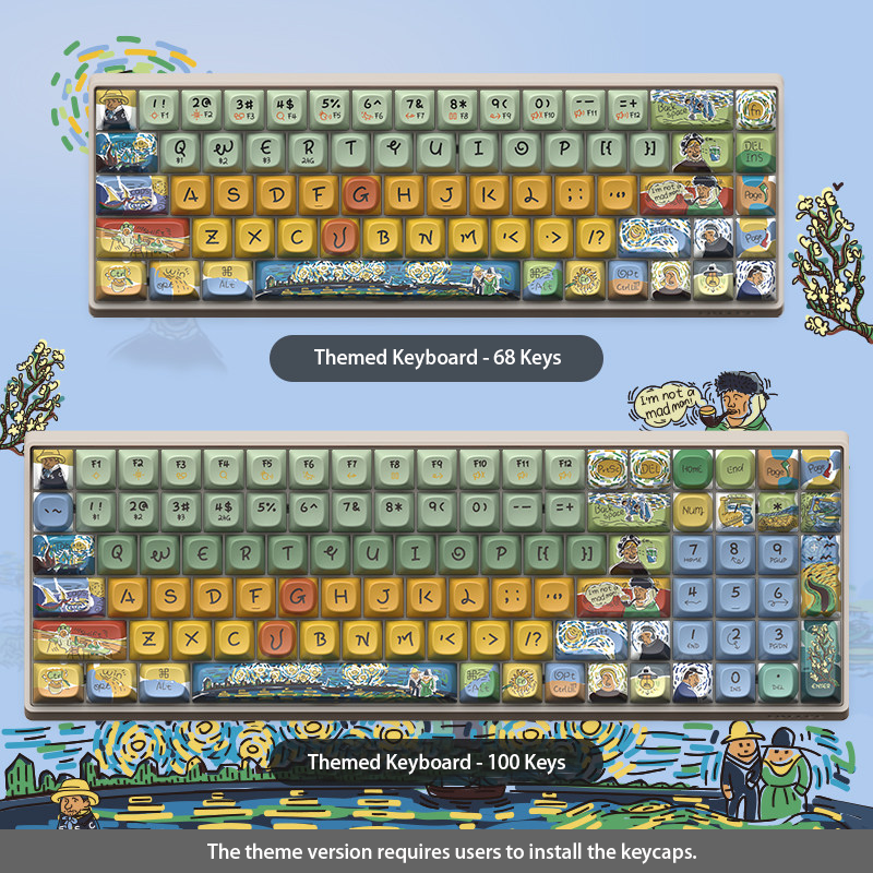 Van Gogh "Starry Night" Art Inspired Mechanical Keyboard | Artistic Custom Keycaps (68/100 Keys)